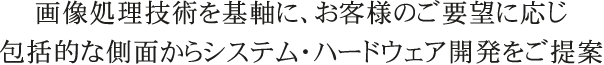 画像処理技術を基軸に、お客様のご要望に応じ包括的な側面からシステム・ハードウェア開発をご提案